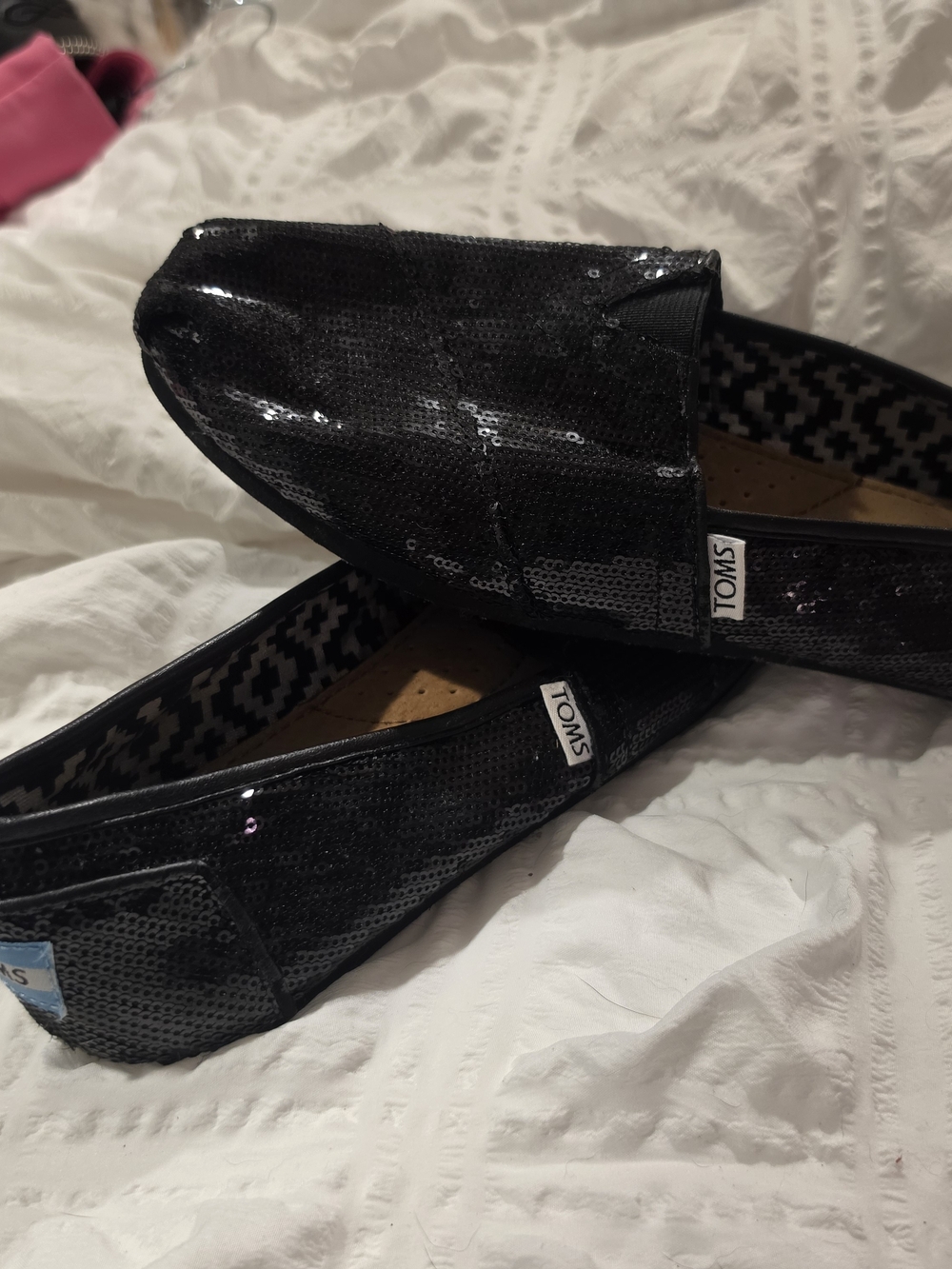 TOMS Women's Sequin Slip-On Flats in Black